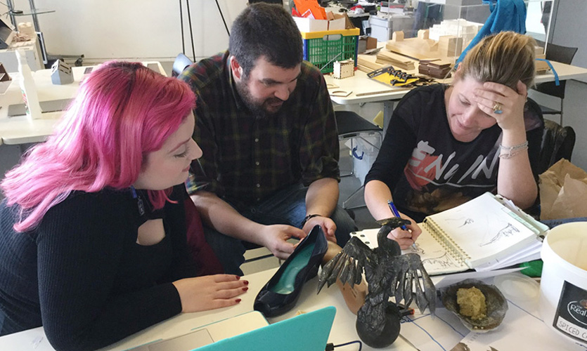 Working on the 3D printed shoe at FabLab